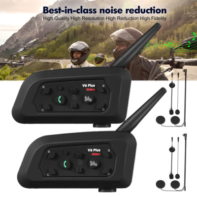 2x V6 Plus Bluetooth Motorcycle Intercom Helmet Headset 6 Riders 800m Interphone