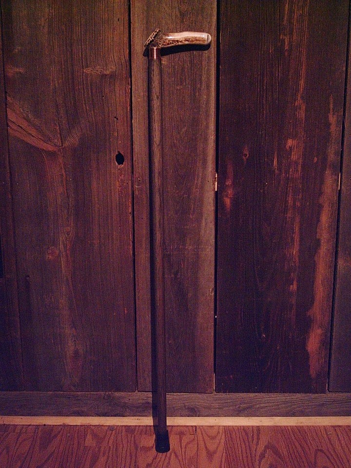 STAG antler handle copper collar walking stick tapered HICKORY Shaft