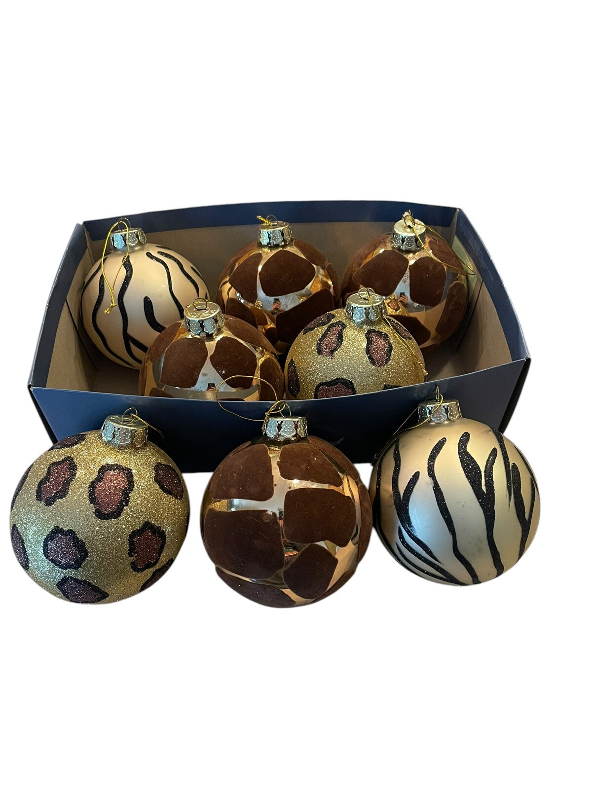 Set Of 8 4 1/2 Inch Animal Print Christmas Ornament