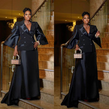 Black Women Suit for Bride Guest Evening Double Breasted Jacket Skirt Plus Size