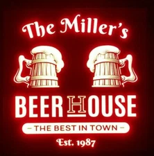 Beer House LED Sign – Personalized Bar Light – Custom Beer Mug Man Cave Decor