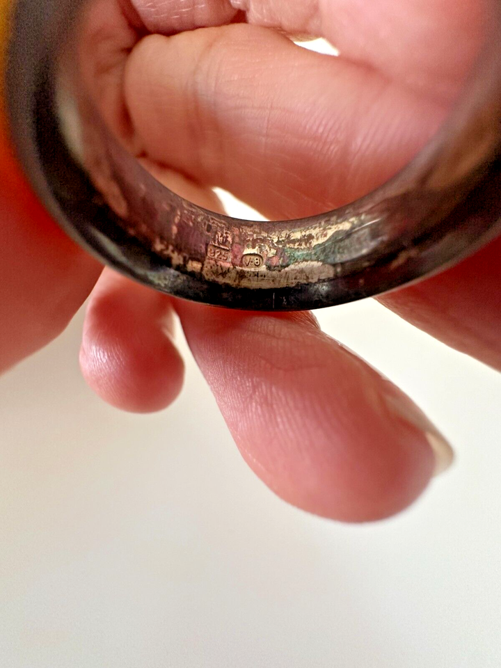 Vintage Amber Stone Sterling Silver Ring 925 V8 Size 6 Band Yellow