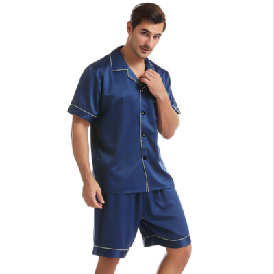 Mens Satin Pajamas Set Short Sleeves Button Down Shirt with Shorts