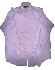 Ralph Lauren Yarmouth Cotton Button Down Purple Plaid Dress Shirt Sz 17 - 34/35
