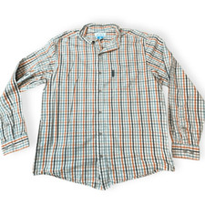 COLUMBIA Men  s Orange Blue Beige Long Sleeve Plaid Button Down Shirt Size Large