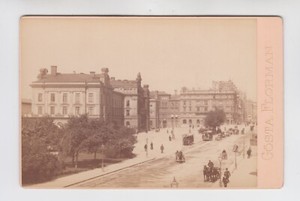 Sweden 1890s Stockholm. Street scene. Carriages. Bus. By Gosta Florman. Vintage