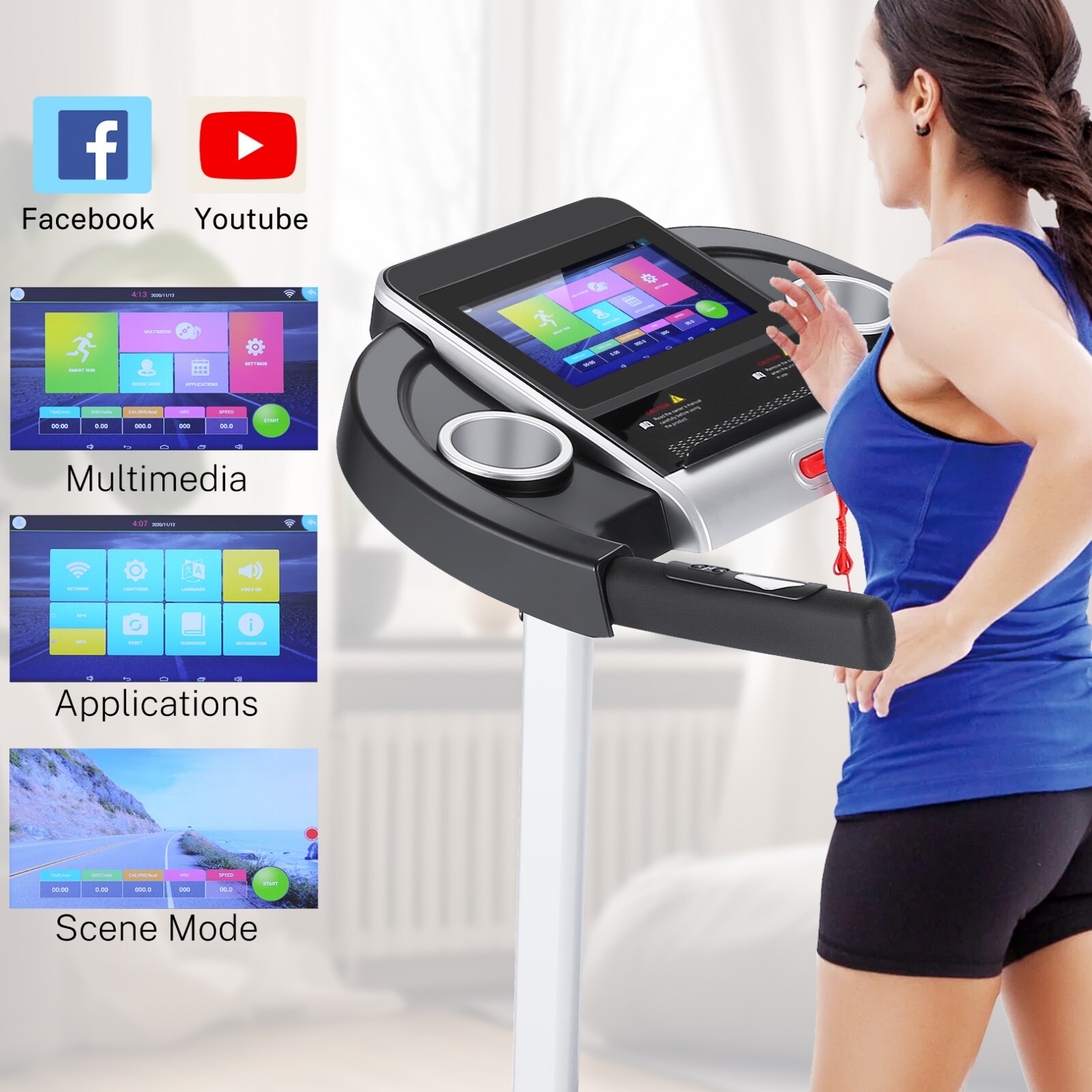 Treadmill with 10" HD TV Touchscreen,Folding 3.25HP Incline Treadmills