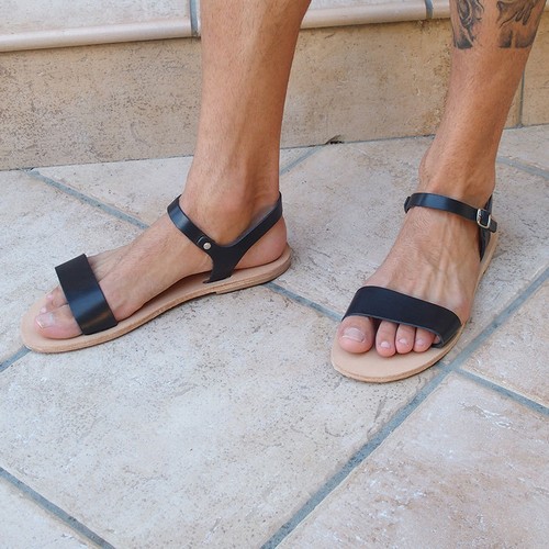 Para Hombre Negro Cuero Clásico Correa Sandalias Gladiador Greek Romano  vestido de una sola barra | eBay