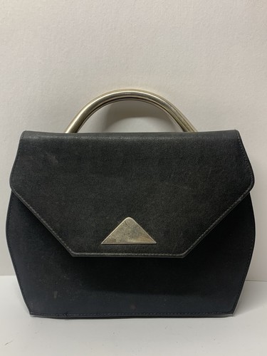 Vintage 1980’s Dominucci Black Vinyl Purse With Silver Handle And Shoulder Strap - 第 1/7 張圖片