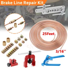 Brake Line Repair Kit 3/16 25FT Copper Pipe Single Flaring Tool + 22pcs Fittings