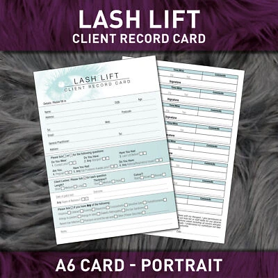 Lash Lift Client Record Card Consultation Treatment Eyelash Beauty Salon A6 x50