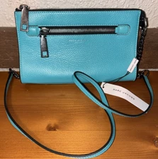 MARC JACOBS Gotham Leather Crossbody Wallet Blue Caribbean NWT women's