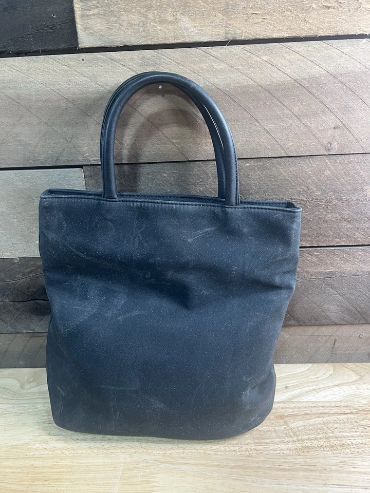 VINTAGE DKNY Black Tote Bag LINED FLAT BOTTOM Donna Karan NEW YORK  10” - Image 2 of 4