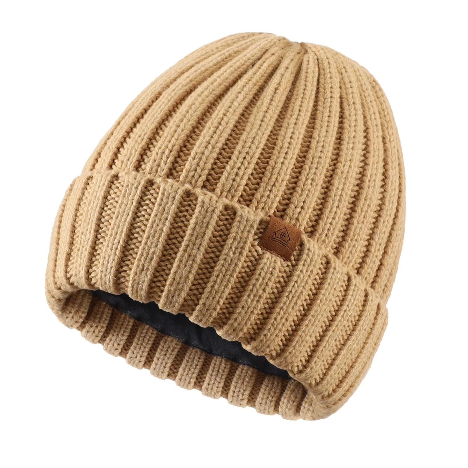Mens Winter Hat Wool Fleece Lined Knit Beanie Hat Warm Stocking Cap Beanie