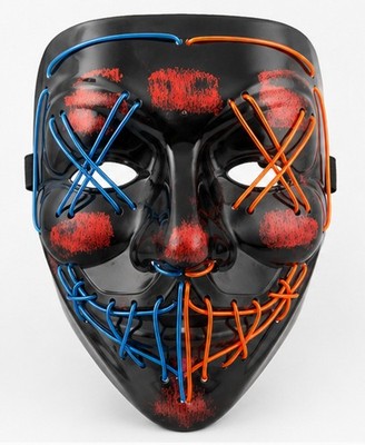 LED Maske Halloween  The Purge  Stil   2-farbig Blau/Rot   Leuchtmaske #