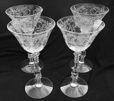 SET OF 4 Cambridge Portia Etched Crystal 3 oz Cocktails
