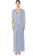 NWT- J KARA Blue Silver Beaded Capelet Dress Size 12