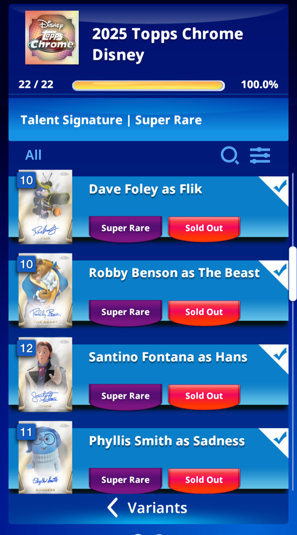 Super Rare Set of 22 Topps Disney Collect 2025 Chrome Talent Signature SR SET