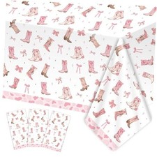 3Pcs Western Cowgirl Tablecloth Coquette Bow Cowgirl Party Supplies Pink Bows