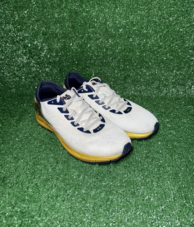 Under Armour Notre Dame HOVR Sonic ND White Gold Blue Running Sneakers Mens 8.5 - Image 2 of 4
