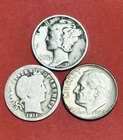 3-90% SILVER DIMES SET-1911 Barber-1964 P Roosevelt & 1941-D Mercury G/VG #202