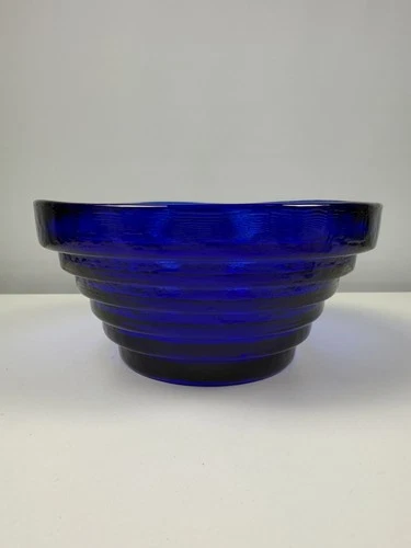 Vintage Cobalt Blue Glass Round Stepped Beehive Tiered Bowl USA Blenko