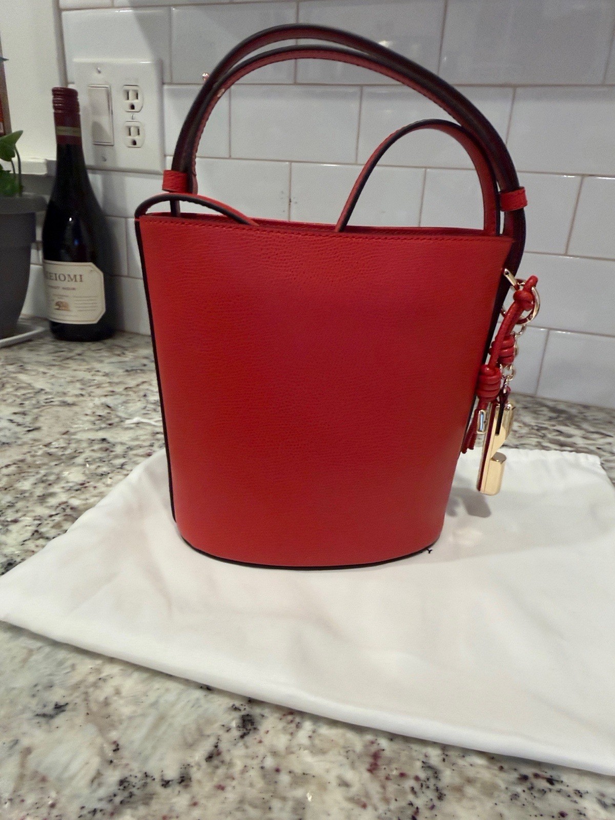 FURLA Danae Red Leather Shoulder Bag 2-Way Crossbody Stylish Authentic image 4