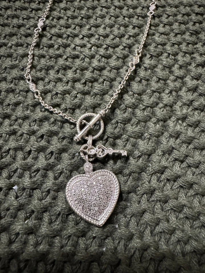 "Collar de plata de ley 925 Judith Jack circonita cúbica llave de bloqueo de corazón palanca 18""" Foto 3 de 4