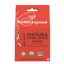 Wedderspoon Organic Manuka Honey Drops, Ginger  Echinacea, 20 Count Pack of 1 