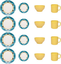 Vibrant 16-Piece Scratch-Resistant Dinnerware Set for 4 in Yellow/Blue
