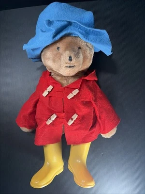 1977 Eden 18" Paddington Bear Plush Red Coat Yellow Boots Light Blue Hat Vtg - Image 1 of 4