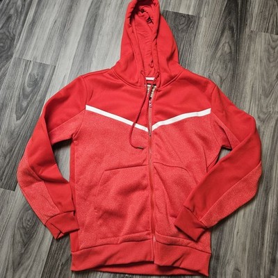 Mens XL HUDSON & BARROW Hoodie Jacket Fleece RED/White Full Zip Long Sleeves