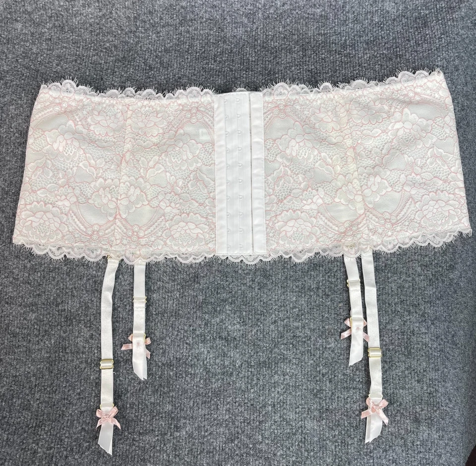 Cacique Women’s Lace Garter Belt 18/20 White Pink Floral Lingerie Hook & Eye - Image 3 of 4