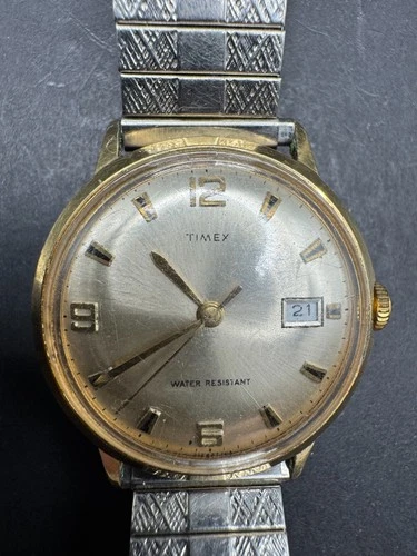 Vintage 60's Timex Marlin Hand-Winding Mechanical Date Watch Men's Two Tone