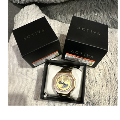 Activa Dual Time Analog-Digital Quartz Sport Watch Gold Tone 30m Alarm