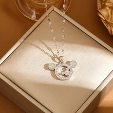Elegant 925 Sterling Silver Mickey Mouse White Topaz Women New Fashion Necklace