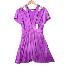 Anthropologie V-Neck Mini Dress Cocktail Party Vibrant Purple Womens Size 2