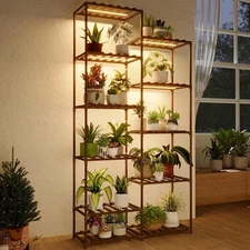 Bamworld Tall Plant Stand with Grow Lights Large Indoor Warm Light 