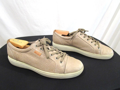 Ecco Men Soft 7 Casual Perforated Taupe Brown Leather Sneakers Men 43 EU/9 US