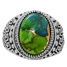 Blue Turquoise In Green Mohave - USA 925 Sterling Silver Ring s.8 Jewelry R-1739