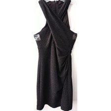 Women Eliza J. Black Cross Neck Sequins Side Gathered Back Zipper Closure Dress