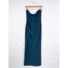 Lulus Foxy Strapless Side Ruched Slit Maxi Dress Women's Large Green