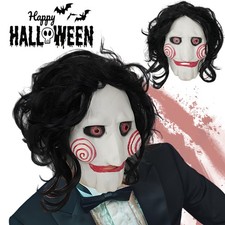 Halloween Saw Latex Maske mit Perücke Saw Jigsaw Maske Vollkopfmaske Billy Maske
