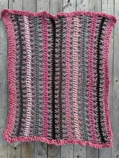Handmade Crochet Baby Blanket Pink Gray BOHO Afghan 36x28 Unisex Gift - NEW