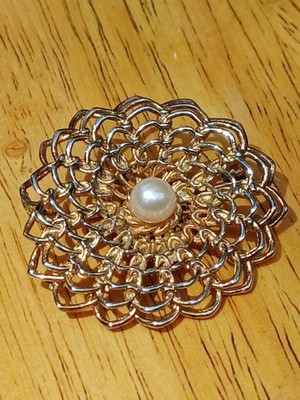 Vintage Napier Vermeil Sterling Silver Filigree Pearl Center Brooch Pinwheel 