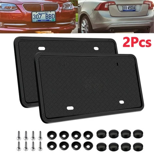 2Pcs Front Rear Black Silicone License Plate Frame Covers Rubber Bracket Holder