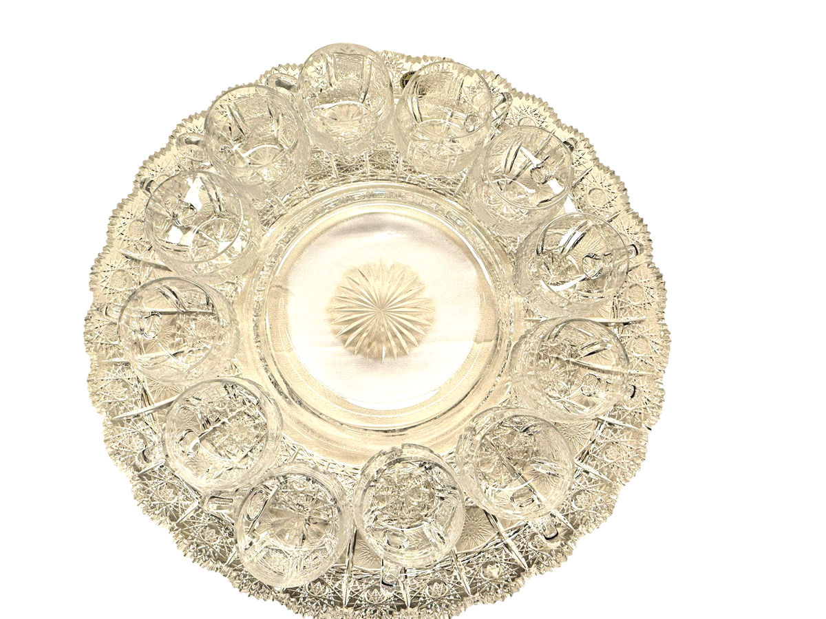 VTG TOM BOHEMIA 500 PK HAND CUT 24% PBO LEAD CRYSTAL PUNCH SET w