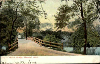 USA Vintage Postcard 1906 CONCORD Mass. Bridge Brücke Postkarte America color AK
