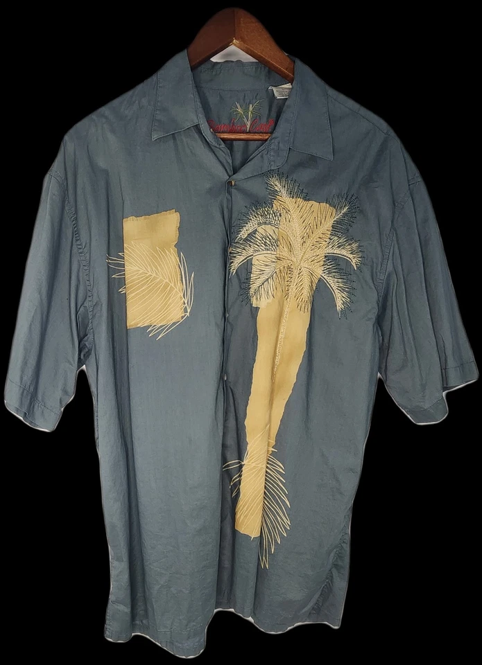 Bamboo Cay 男式刺绣夏威夷短袖纽扣 L 码 — 第 2/4 张图片