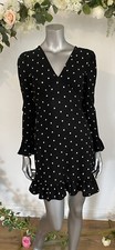 Influence Dress Size 8 - 10 Black Scattered Spot Print Jersey Long Sleeve KB43